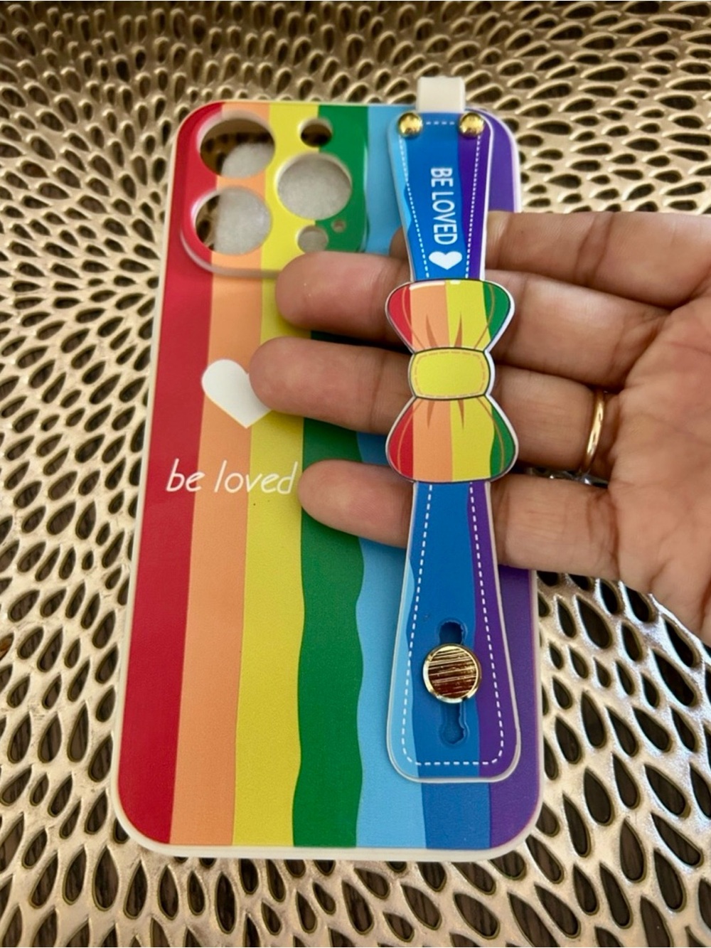 Rainbow Striped Phone Case w/wrist tag.
iPhone 11, iPhone 13,  iPhone 14 Pro.